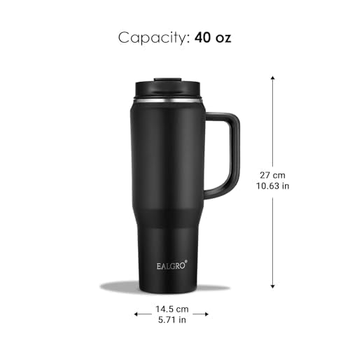 EALGRO 40 oz Tumbler with Handle, Insulated Tumblers with Lid and Straw, Large Metal Sports Water Bottle Jug, Thermal Stai...