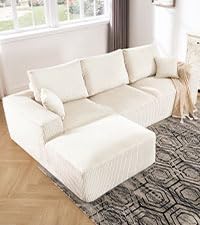 108" Modular Sectional Sofa, Compression Sofa with Deep Seat, Modular L-Shape Couch with Chaise, Upholstered Couches for Living Room Bedroom, No Assembly Required (White Corduroy, 108" L Shape)