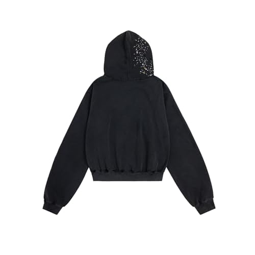 Aelfric Eden Star Rhinestone Zip Up Hoodies Womens Mens Casual Hooded Jackets Unisex Loose Crystal Y2K Pocket Sweatshirts