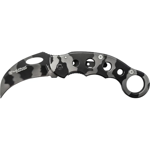 Smith & Wesson Extreme Ops Folding Karambit with 3" 7Cr Steel Blade, Finger Hole, Pocket Clip, for Tactical, Outdoors, and...