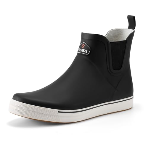 HISEA Men's Deck Boots Ankle Rain Boots Waterproof Rubber Saltwater Fishing Boot for Sailing