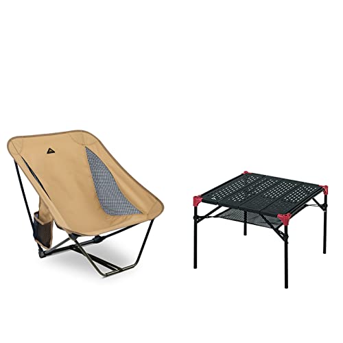 iClimb 1 Low Ground Folding Chair and 1 Extendable Table Bundle, Ultralight Compact for Single Adult Outdoor Beach Camping...
