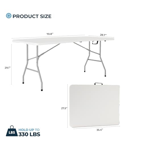 +gardenlife - Folding Table 6ft | Heavy Duty Plastic Event Table with Carrying Handle | No Assembly Required | Portable wi...