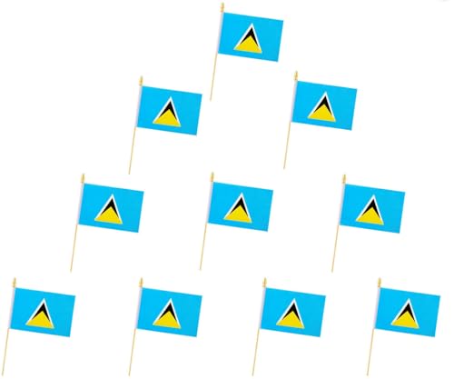 10 Pack Saint Lucia Flags -LC Handheld Flag- 5x8 in, St Lucia Mini Flag. Suitable For Party Decorations, Store Displays, B...
