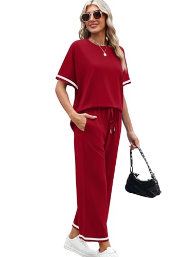 SAMPEEL 2 Piece Sets for Women Casual Summer Travel Vacation Outfits Short Sleeve Lounge Set