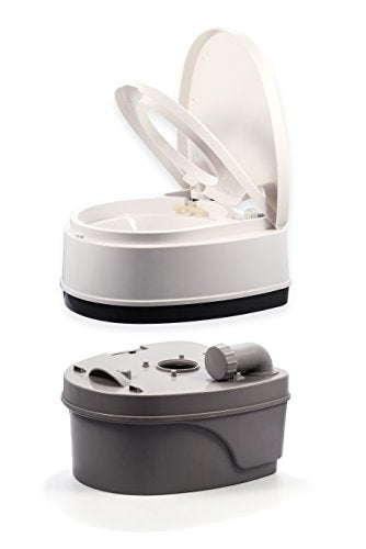 Camco Premium Portable Travel Toilet With Three Directional Flush and Swivel Dumping Elbow | Designed for Camping, RV, Boa...