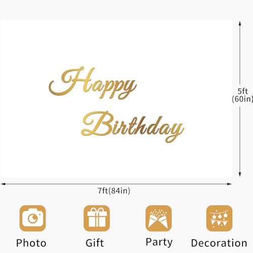 deFouliao Happy Birthday Backdrop 7x5ft Simple Gold Happy Birthday Banner Photography Background for Kids Adults Girl Boy ...