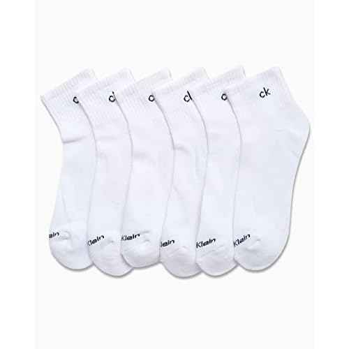 Calvin Klein Mens Quarter Socks - 6 Pack Cushioned Mini Crew Athletic Socks for Men, Ideal for Running, Sport, and Hiking