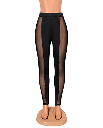 Atyfuniby Womens Leggings High Waisted - Sexy Skinny Mesh See Through Pants Party Clubwear