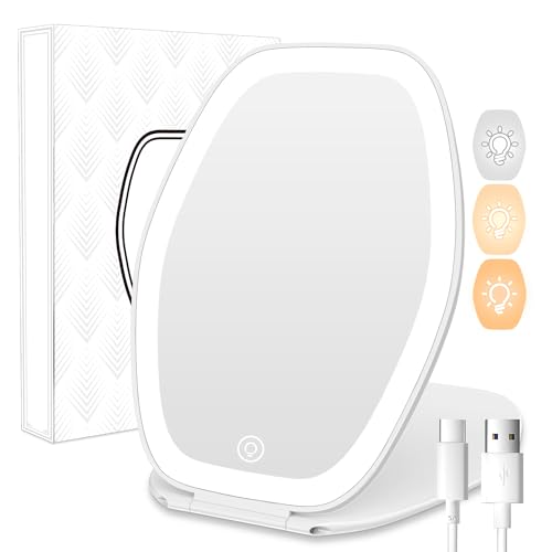 COSYGLOW Travel Makeup Mirror with Light: 3 Color Lighting Portable Mirror with Touch Screen Rechargeable Adjustable LED L...
