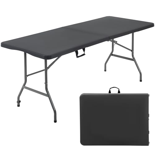 FDW 6 Foot Outdoor Dining Table, Foldable Portable Rectangular Plastic Folding Table with Built in Carrying Handle for Par...