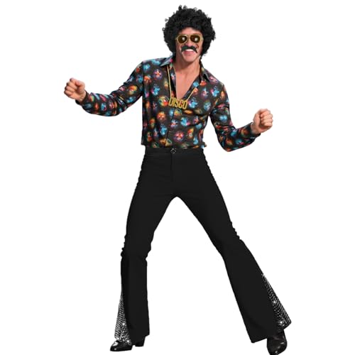 BONGZUO 70s Outfits for Men 6 Pcs Disco Outfit Retro Costume with Bell Bottom Pants