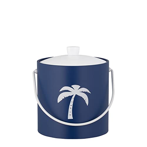 Kraftware Pastimes Collection 3qt Ice Bucket with Acrylic Cover and Bale Handle (Palm Tree, Royale Blue)