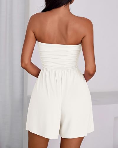 BTFBM Womens Romper 2026 Spring Summer Strapless Tube Tops Beach Vacation Clothes Boho Loose Shorts Jumpsuits Pockets