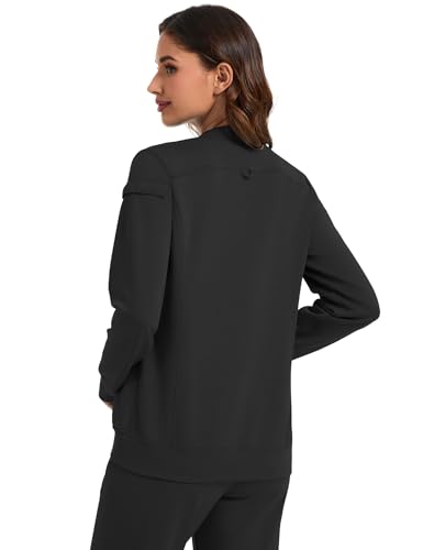 LOMON Scrub Jackets for Women Zipper Bomber Jacket Medical Nurse Coats with Pockets