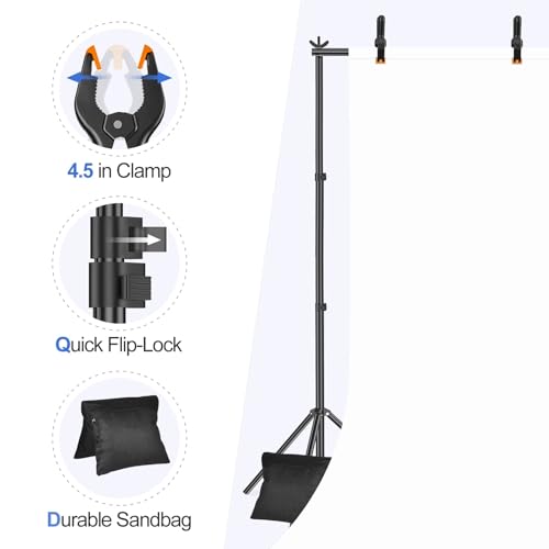 EMART Backdrop Stand 10x7.8ft(WxH) Photo Studio Adjustable Background Stand Support kit with 2 Crossbars, 8 Clamps, 2 Sand...