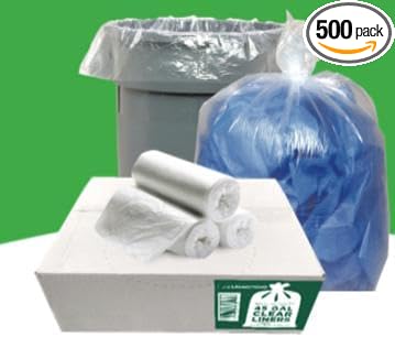 Clear Trash Bags, Garbage Can Liners, 24 x 24 Inch, 1000 Count, 7-10 Gallon Capacity, Transparent, for Home Office Commercial Use
