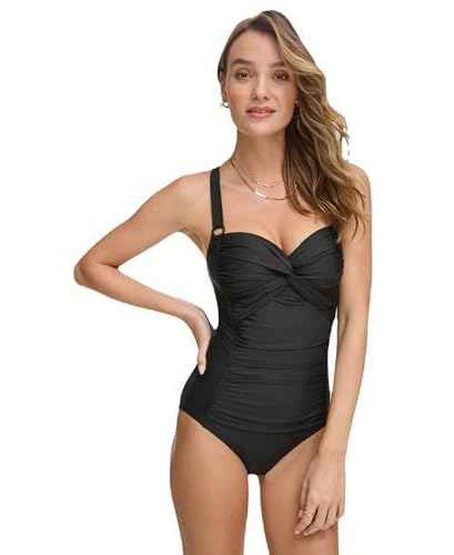 DKNY Women's Sweatheart Neckline One Piece Swimsuit with Tummy Control, Black, X-X-Large