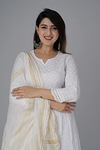 JG JAI GOVINDAM Chikankari Cotton Anarkali Indian Kurti for Women Summer Dress Kurta Pant with Dupatta Set Pakistani Kurta