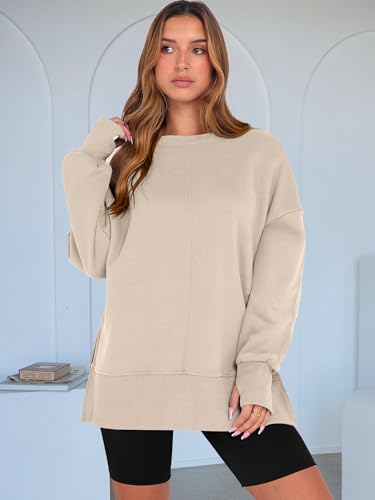 ANRABESS Women Oversized Sweatshirts Thumbhole Long Sleeve Hoodies Shirts 2025 Fall Side Slit Pullover Top Teen Y2k Outfits