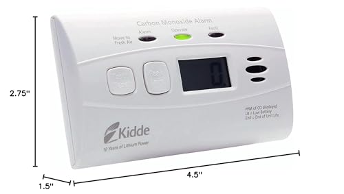 Kidde Carbon Monoxide Detector with 10-Year Battery, Digital Display, 3 LEDs, Replacement Indicator, Peak Level Memory, 2 Pack