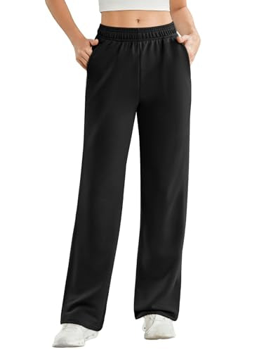 PINSPARK Women's High Waisted Straight Leg Sweatpant Comfy Interior Drawstring Workout Sweat Pants Pocket Fall Casual Pant