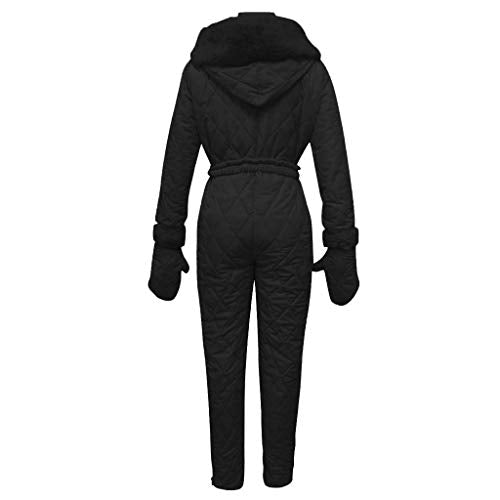 Movnebyro Womens One Piece Ski Suit Winter Ski Jumpsuits Waterproof Warm Snowsuit Fur Collar Outdoor Sports Outerwear