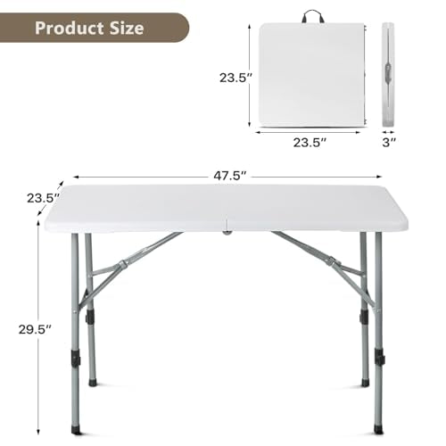 OS MOTOR 48 Inch Folding Table with Carry Handle, Portable Heavy Duty Plastic Utility Table with Steel Legs for Party, Wed...