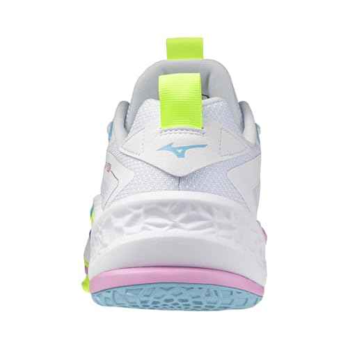 Mizuno Wave Stealth 2 Unisex Volleyball Shoe, White/Neo Lime, 15 US Men