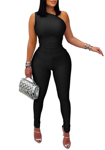 Memoriesea Women's Sexy Jumpsuits One Shoulder Bodycon Rompers One Piece Outfits