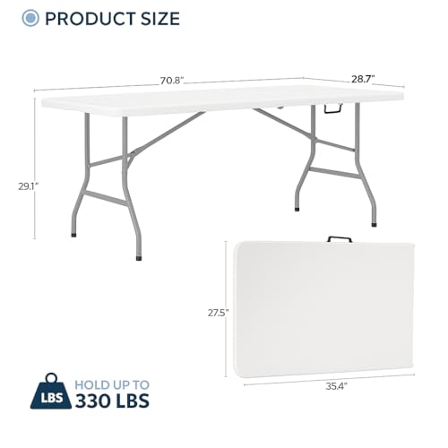 +gardenlife Folding Table 6ft | Heavy Duty Plastic Event Table with Carrying Handle | No Assembly Required | Portable with...