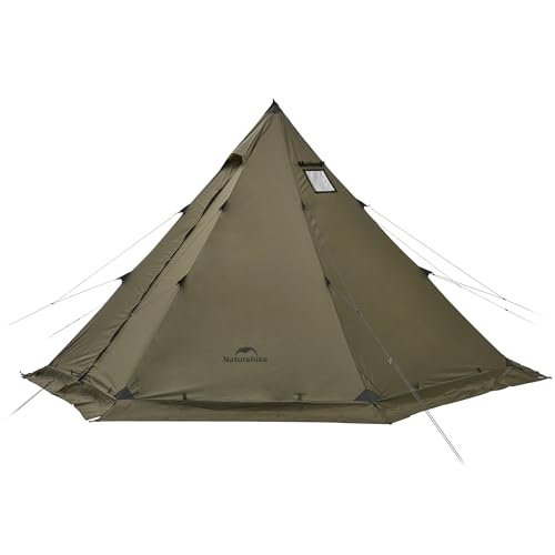Naturehike Ranch Fire Teepee Tent, Cold Weather Winter Hot Tent with Stove Jack, 4-6 Person Waterproof Windproof 4 Season ...