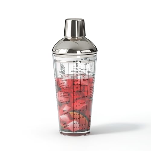 EffiQ-Rate Glass Cocktail Shaker, with Recipes and Measurements 20oz, Built-in Strainer and Leakproof Seal, Clear Bar Tool...
