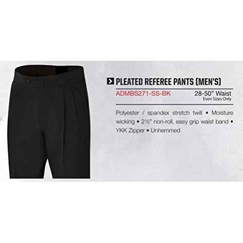 Adams Pants Referee Basketball Pleated Poly/Spandex Black, 36"