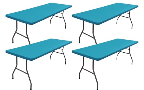 homing 4 Packs 6 Foot Rectangle Table Cloth, Waterproof Polyester Elastic Fitted Tablecloth, Washable Table Cover for Picn...