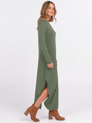 ANRABESS Women's Long Sleeve Maxi Dresses 2025 Fall Outfits Casual Loose Split Travel Vacation T Shirt Dress with Pockets