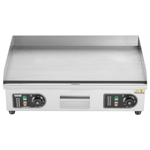 VEVOR Upgraded Commercial Electric Griddle, 2800W Stainless Steel Countertop Flat Top Grill, 26'' Griddle Grill with 2 Shovels and 2 Brushes, 122℉-572 ℉ Adjustable Temp, for Home Restaurant(No Plug)