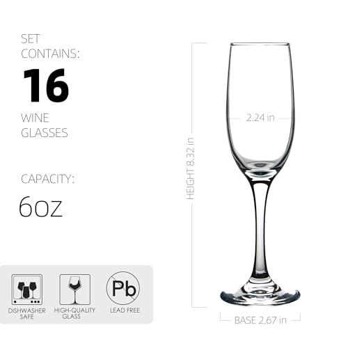 HAKEEMI Elegant Champagne Flutes Set of 16 Champagne Glasses for Wedding or Christmas, 6 oz Ideal for Sparkling Wine - Dis...