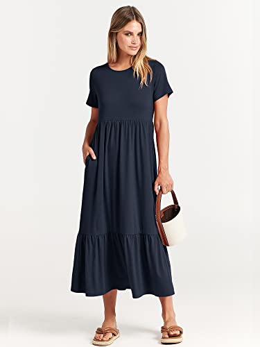 ANRABESS Womens 2026 Summer Casual Maxi Dress A line Tiered Flowy Short Sleeve Crewneck T Shirt Beach Travel Long Dresses
