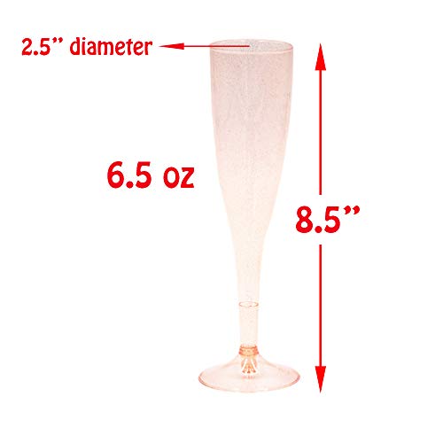 Homy Feel Rose Gold Glitter Plastic Champagne Flutes 30 Pack, 6.5 OZ Disposable Plastic Wine Glasses, Reusable Champagne G...