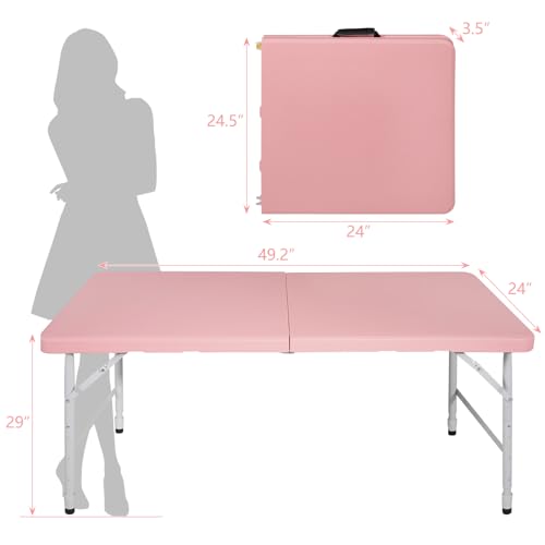 SculPong 4 FT Folding Table with Carry Handle, Portable Fold-in-Half Plastic Table, Rectangle Foldable Table for Indoor/Ou...