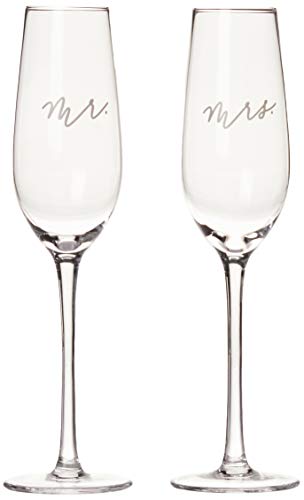 Pearhead Mr. & Mrs. Champagne Flute Set - Elegant His and Hers Wedding Toasting Glasses for Unforgettable Celebrations, Br...