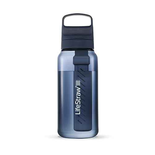 LifeStraw Go Series ? BPA-Free Water Filter Bottle for Travel and Everyday use removes Bacteria, parasites and microplastics, Improves Taste, 1L 2-Pack; Icelandic Blue and Aegean Sea