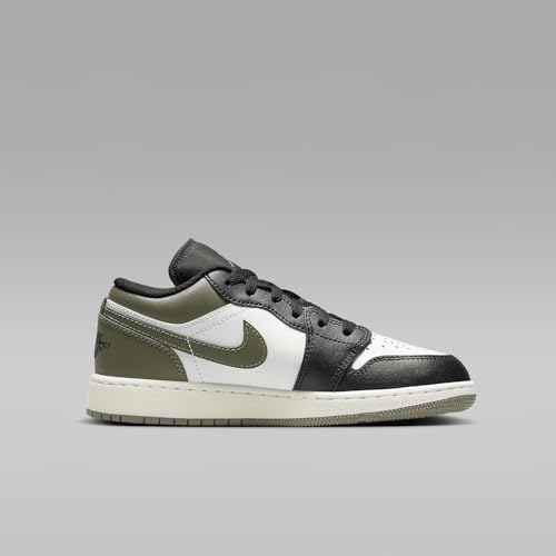 Air Jordan 1 Low Black Toe Medium Olive Grade School Lifestyle Shoes (Black/Medium Olive/White)