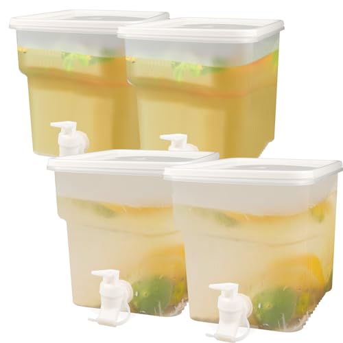 BEWBBAT 4 Pack 1.3 Gallon Drink Dispenser with Spigot for Fridge, Leakproof Plastic Water Container Fridge Beverage Dispen...