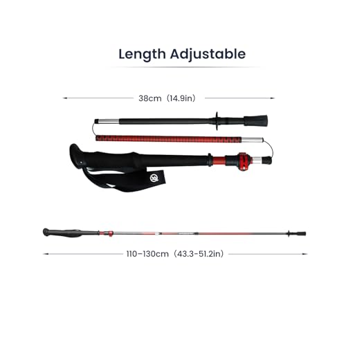 WindQuester Ultralight Carbon Fiber Trekking Poles – 198g Adjustable Folding Hiking Poles for Backpacking (110–130cm), Thr...