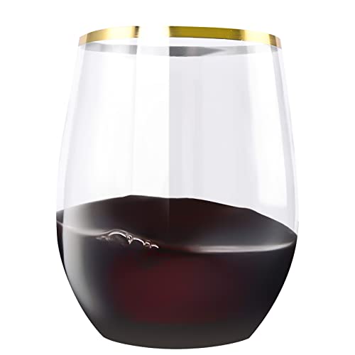 SUT 24 Pack 12oz Gold Plastic Wine Glasses Stemless, Gold Disposable Wine Cups, Premium Quality, Recyclable, Unbreakable, ...