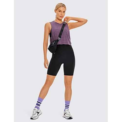 CRZ YOGA Women's Butterluxe Super High Waisted Biker Shorts 8 Inches - Over Belly Lounge Workout Yoga