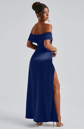 Memoriesea Women's Elegant Off Shoulder High Split Bodycon Evening Wedding Maxi Dress