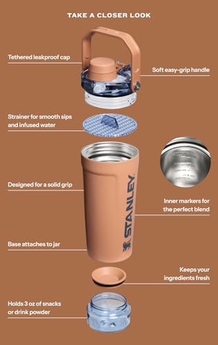 STANLEY Vitalize Shaker Bottle 20 oz | Leakproof Insulated Stainless Steel Shaker Cup | Base Storage and Twist On Fast Flo...